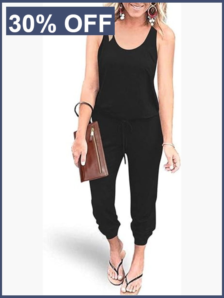 Sleeveless Tank Jumpsuit Casual Summer Romper Loose Fit With Pockets